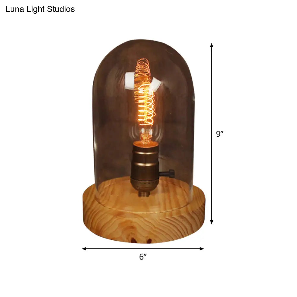 Modern Wood Table Lamp With Clear Glass Shade - Sleek Desk Light