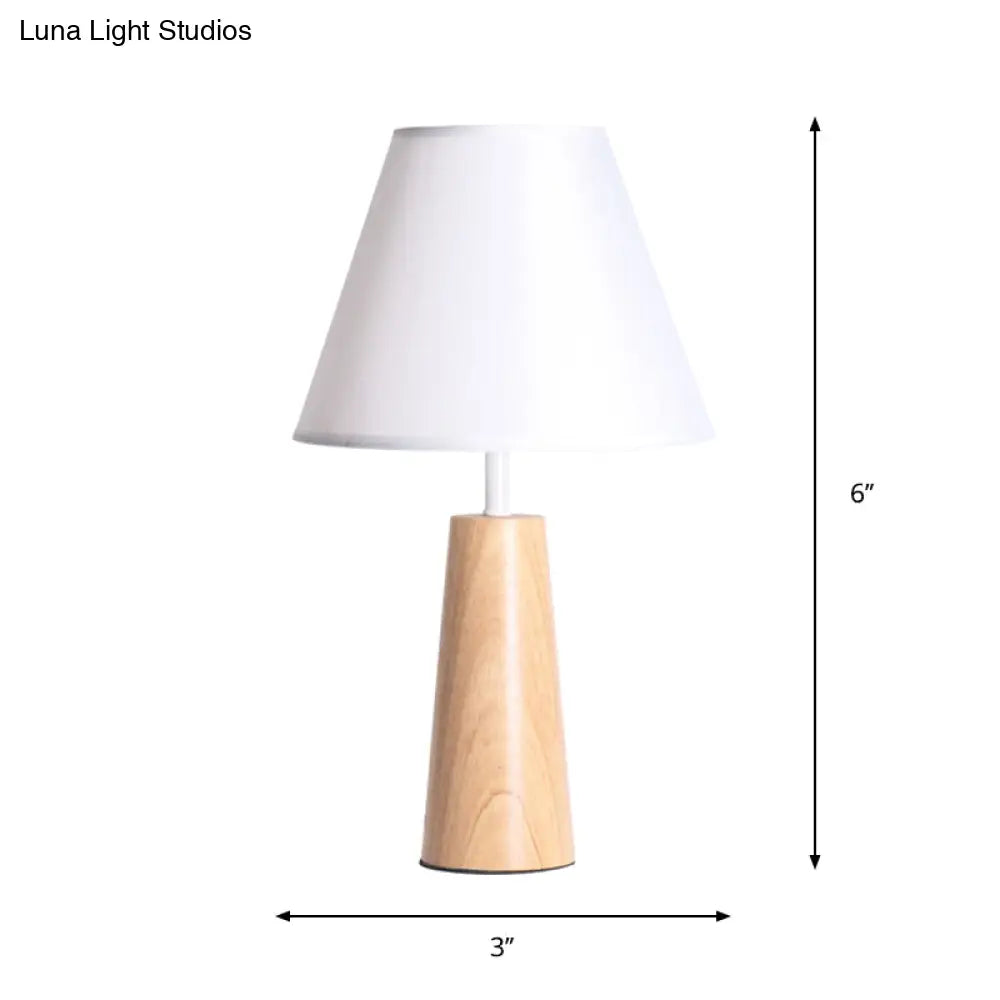 Modern Wood Table Lamp With Fabric Shade - Bedroom Night Light