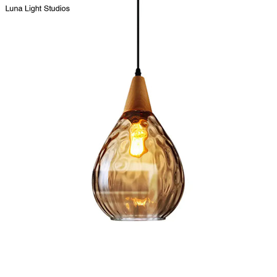 Modern Wood Teardrop Pendant Light Fixture - 6/8 Wide Amber Water Glass Hanging Lamp For Restaurants