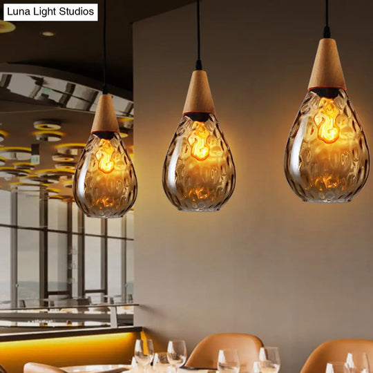 Modern Wood Teardrop Pendant Light Fixture - 6/8 Wide Amber Water Glass Hanging Lamp For Restaurants