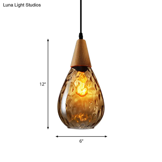 Modern Wood Teardrop Pendant Light With Amber Water Glass For Restaurant - 6’/8’ Wide