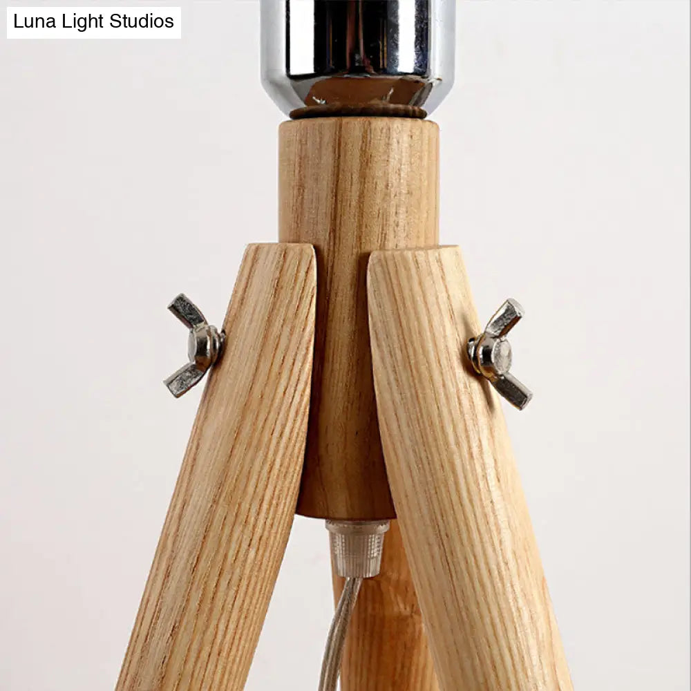 Modern Wood Tripod Desk Light In Beige For Hotel - Tapered Shade With Reading Bulb