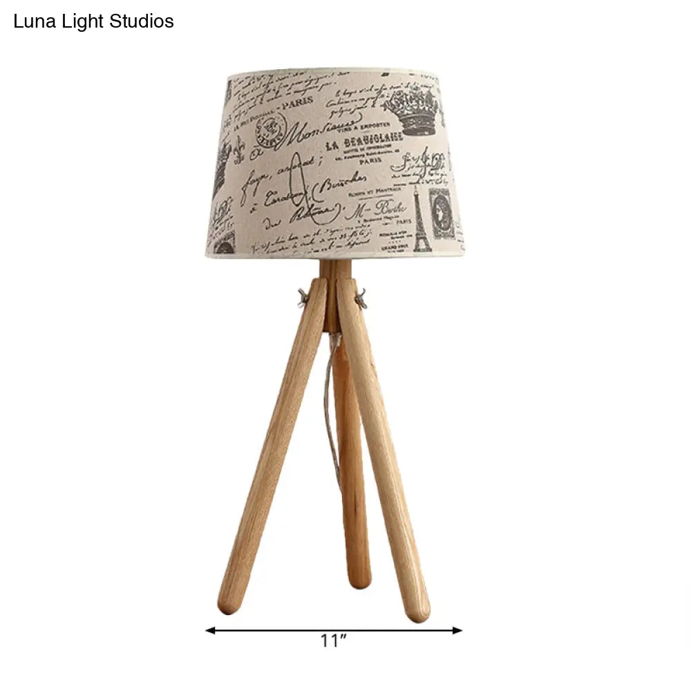 Modern Wood Tripod Desk Light In Beige For Hotel - Tapered Shade With Reading Bulb