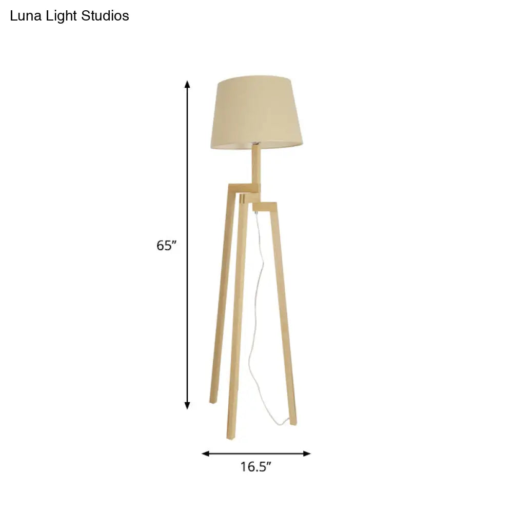 Modern Wood Tripod Floor Lamp With Fabric Shade - Simple & Stylish Design