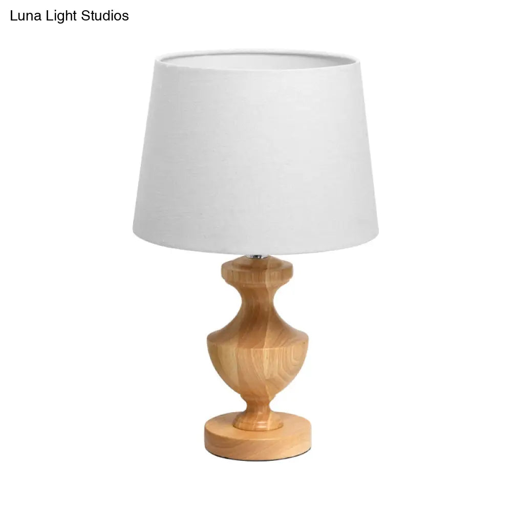 Modern Wood Urn Shape Nightstand Lamp With Fabric Shade - Beige