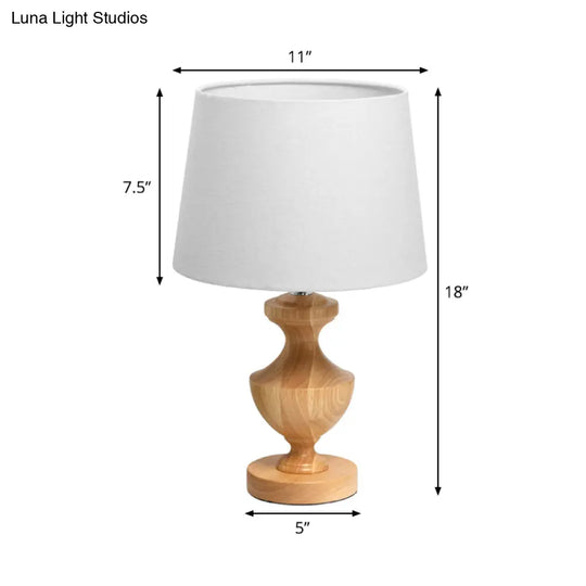 Modern Wood Urn Shape Nightstand Lamp With Fabric Shade - Beige