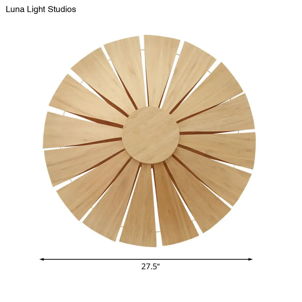 Modern Wood Veneer Wall Sconce Lighting - 19.5/23.5 Diameter Circular Design 1 Light For Living Room