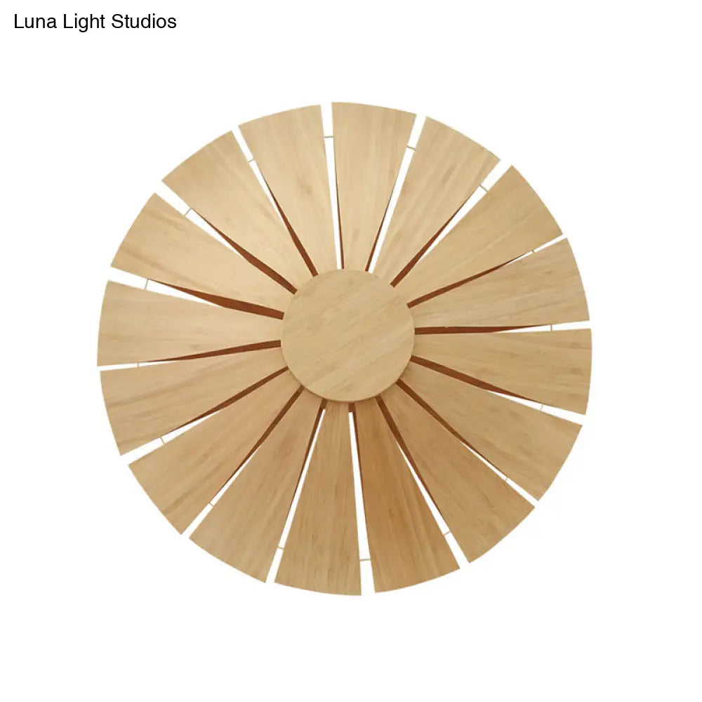 Modern Wood Veneer Wall Sconce Lighting - 19.5/23.5 Diameter Circular Design 1 Light For Living Room