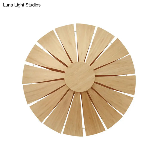 Modern Wood Veneer Wall Sconce Lighting - 19.5/23.5 Diameter Circular Design 1 Light For Living Room