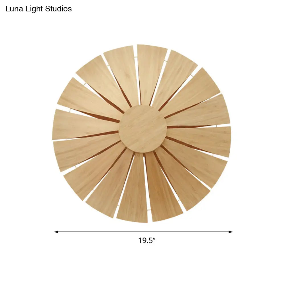 Modern Wood Veneer Wall Sconce Lighting - 19.5/23.5 Diameter Circular Design 1 Light For Living Room