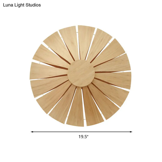 Modern Wood Veneer Wall Sconce Lighting - 19.5/23.5 Diameter Circular Design 1 Light For Living Room