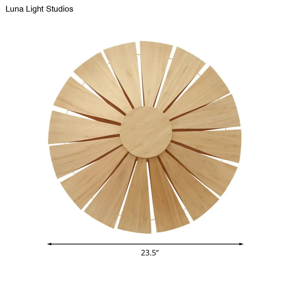 Modern Wood Veneer Wall Sconce Lighting - 19.5/23.5 Diameter Circular Design 1 Light For Living Room