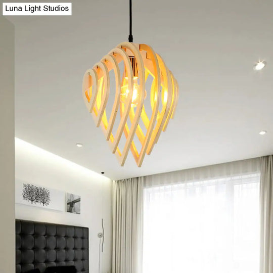 Modern Wood Water Drop Ceiling Light For Bedroom - Natural Pendant Lamp