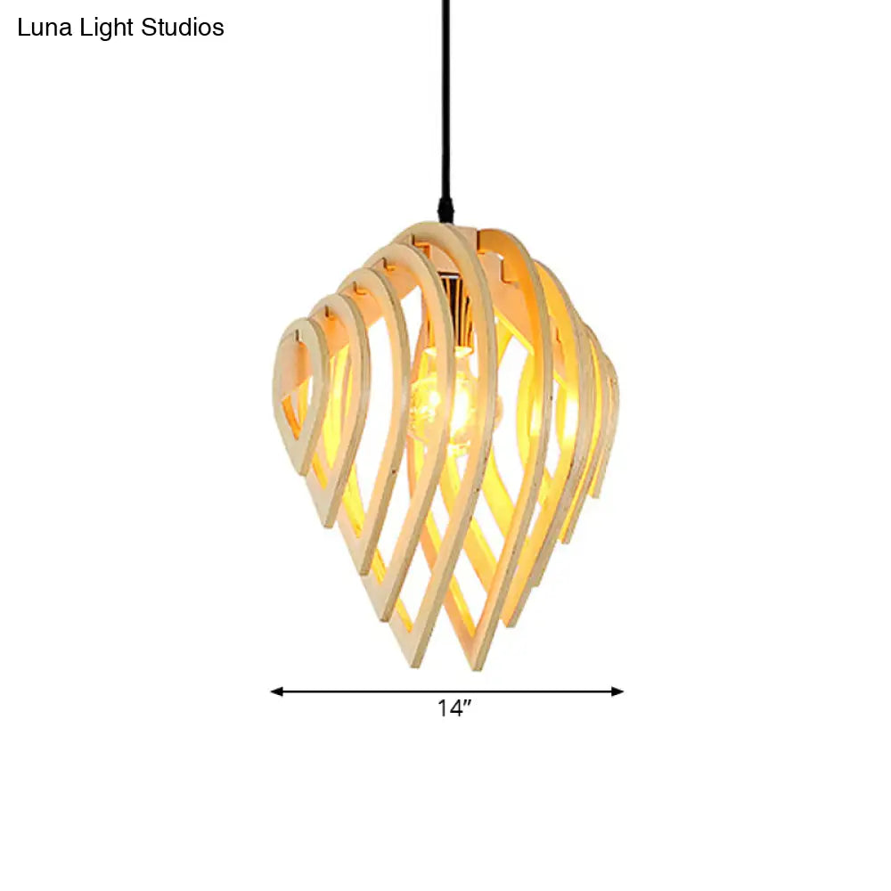 Modern Wood Water Drop Ceiling Light For Bedroom - Natural Pendant Lamp