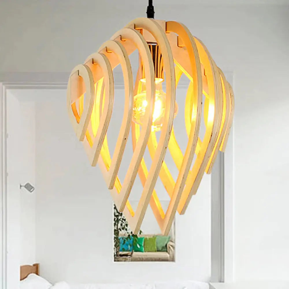 Modern Wood Water Drop Ceiling Light For Bedroom - Natural Pendant Lamp