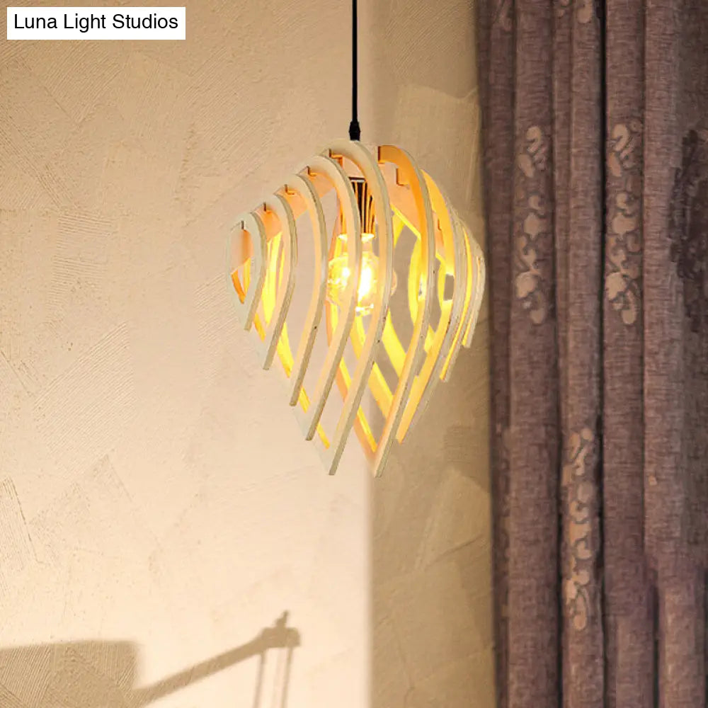 Modern Wood Water Drop Ceiling Light - 1-Light Pendant Lamp For Bedroom