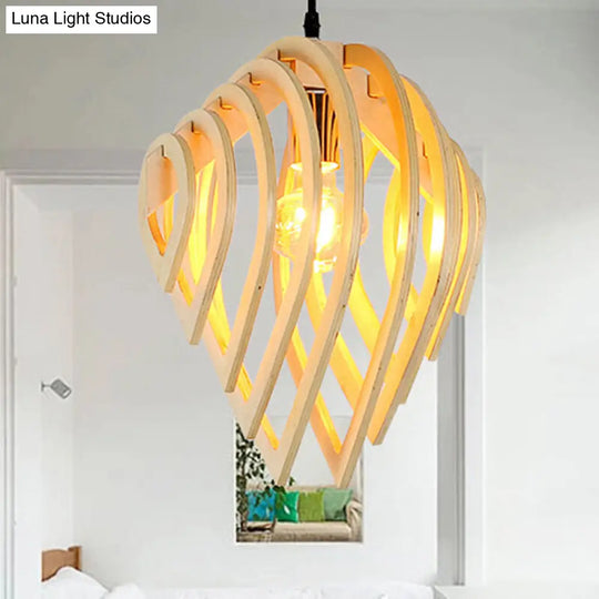 Modern Wood Water Drop Ceiling Light - 1-Light Pendant Lamp For Bedroom