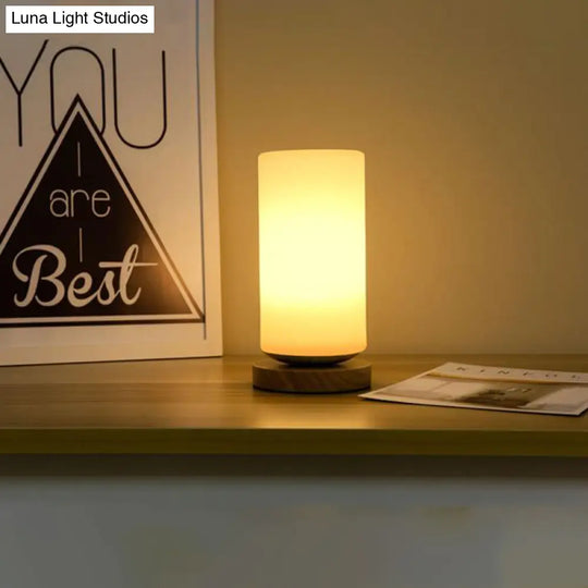 Modern Wood White Glass Book Light With Single Bulb - Globe/Cylinder/Square Shade Task Lighting