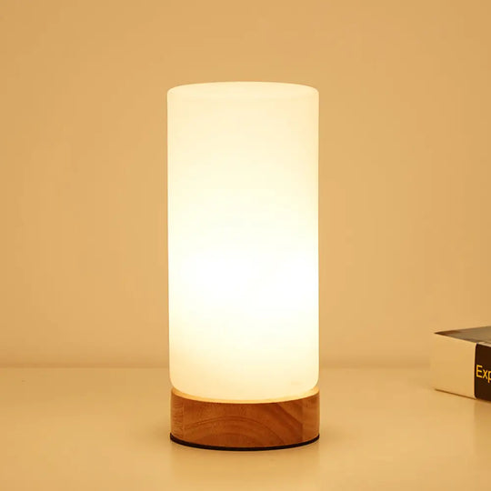 Modern Wood White Glass Book Light With Single Bulb - Globe/Cylinder/Square Shade Task Lighting /