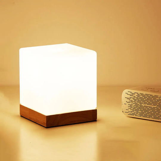 Modern Wood White Glass Book Light With Single Bulb - Globe/Cylinder/Square Shade Task Lighting /