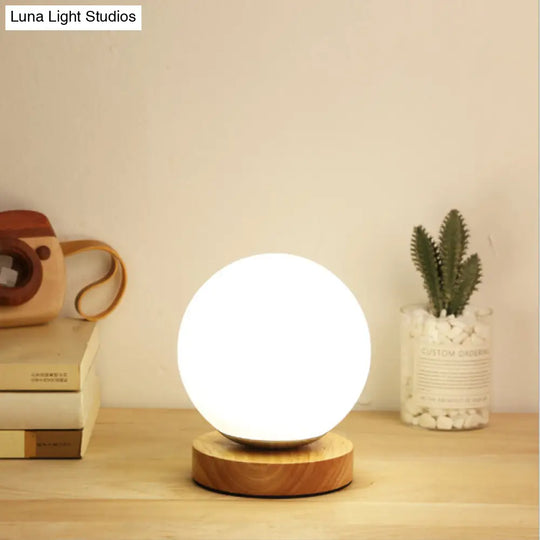 Modern Wood White Glass Book Light With Single Bulb - Globe/Cylinder/Square Shade Task Lighting