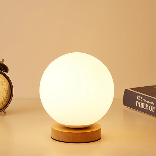 Modern Wood White Glass Book Light With Single Bulb - Globe/Cylinder/Square Shade Task Lighting /