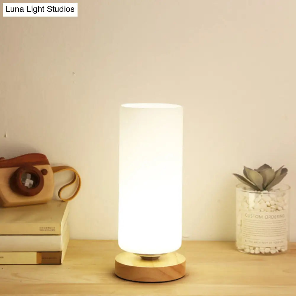 Modern Wood White Glass Book Light With Single Bulb - Globe/Cylinder/Square Shade Task Lighting