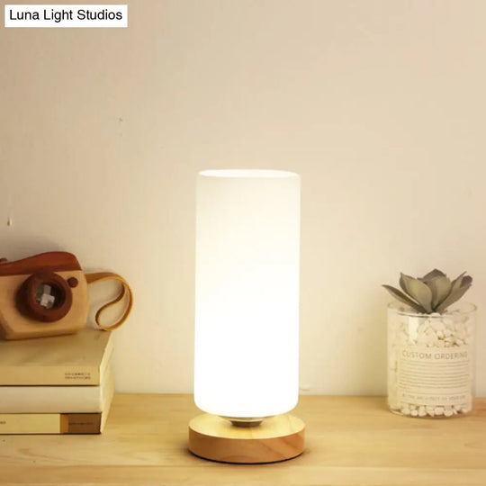 Modern Wood White Glass Book Light With Single Bulb - Globe/Cylinder/Square Shade Task Lighting