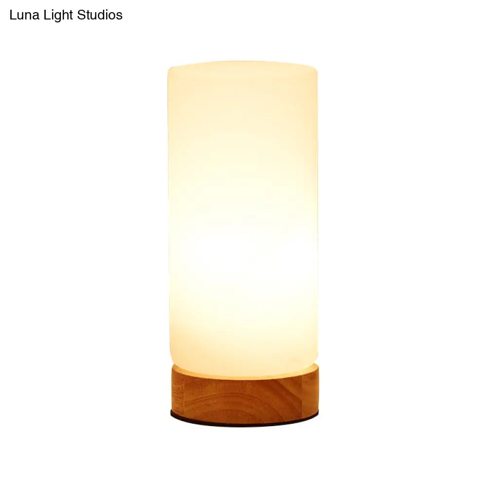 Modern Wood White Glass Book Light With Single Bulb - Globe/Cylinder/Square Shade Task Lighting