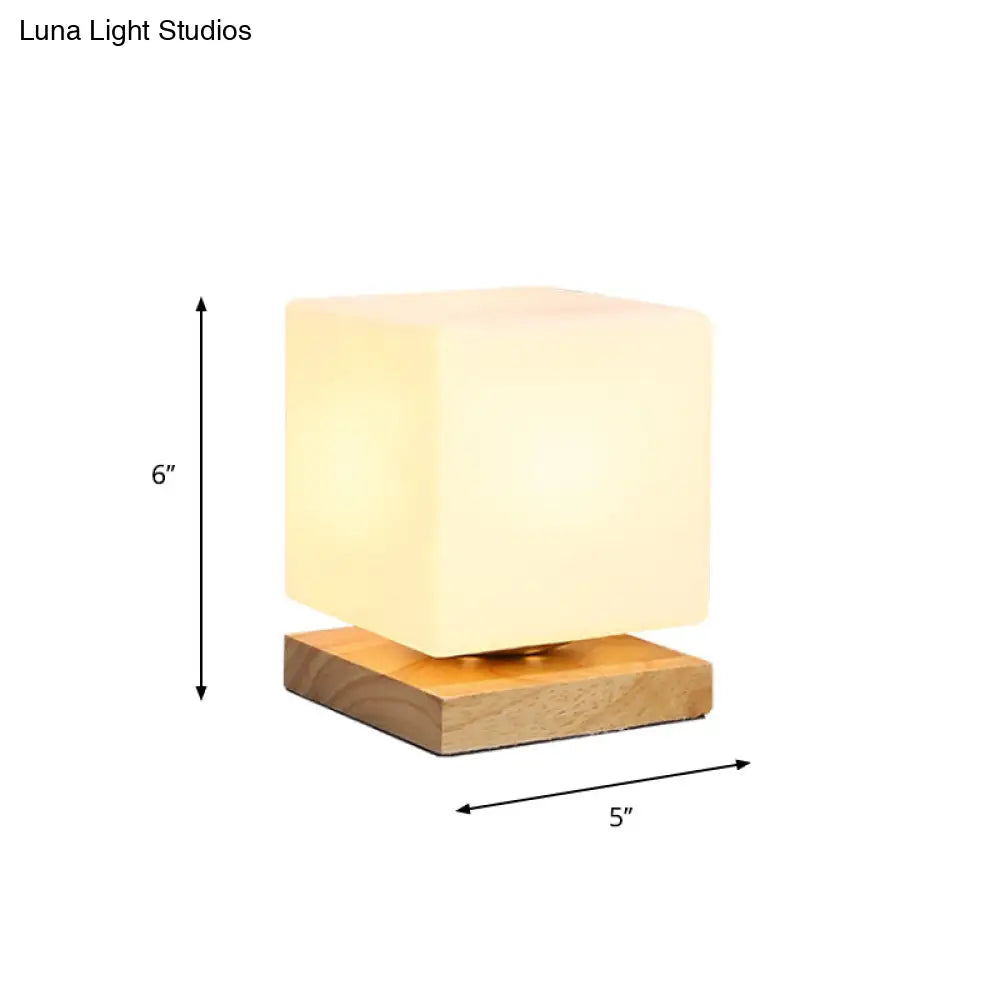 Modern Wood White Glass Book Light With Single Bulb - Globe/Cylinder/Square Shade Task Lighting