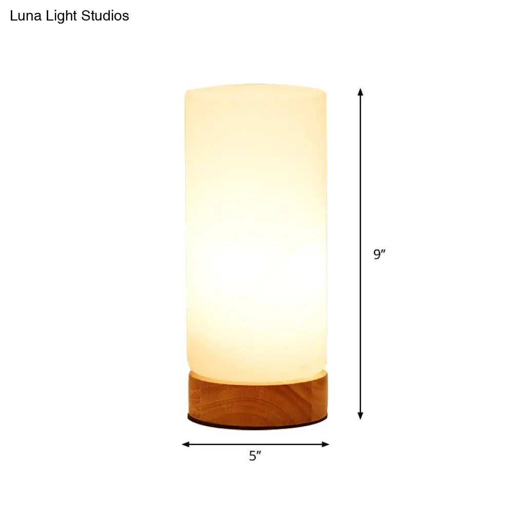 Modern Wood White Glass Book Light With Single Bulb - Globe/Cylinder/Square Shade Task Lighting