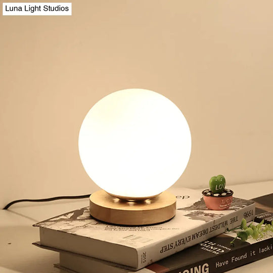 Modern Wood White Glass Book Light With Single Bulb - Globe/Cylinder/Square Shade Task Lighting