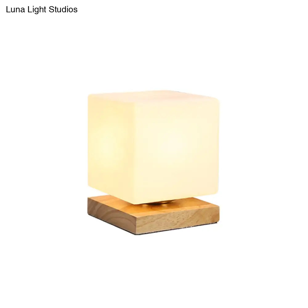 Modern Wood White Glass Book Light With Single Bulb - Globe/Cylinder/Square Shade Task Lighting