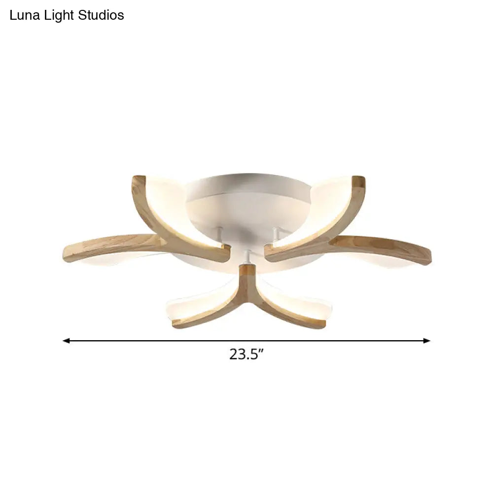 Modern Wood Y-Shape Semi Flush Light With 3/5 Heads - 23.5/27.5 W Led Ceiling Lamp In Warm/White