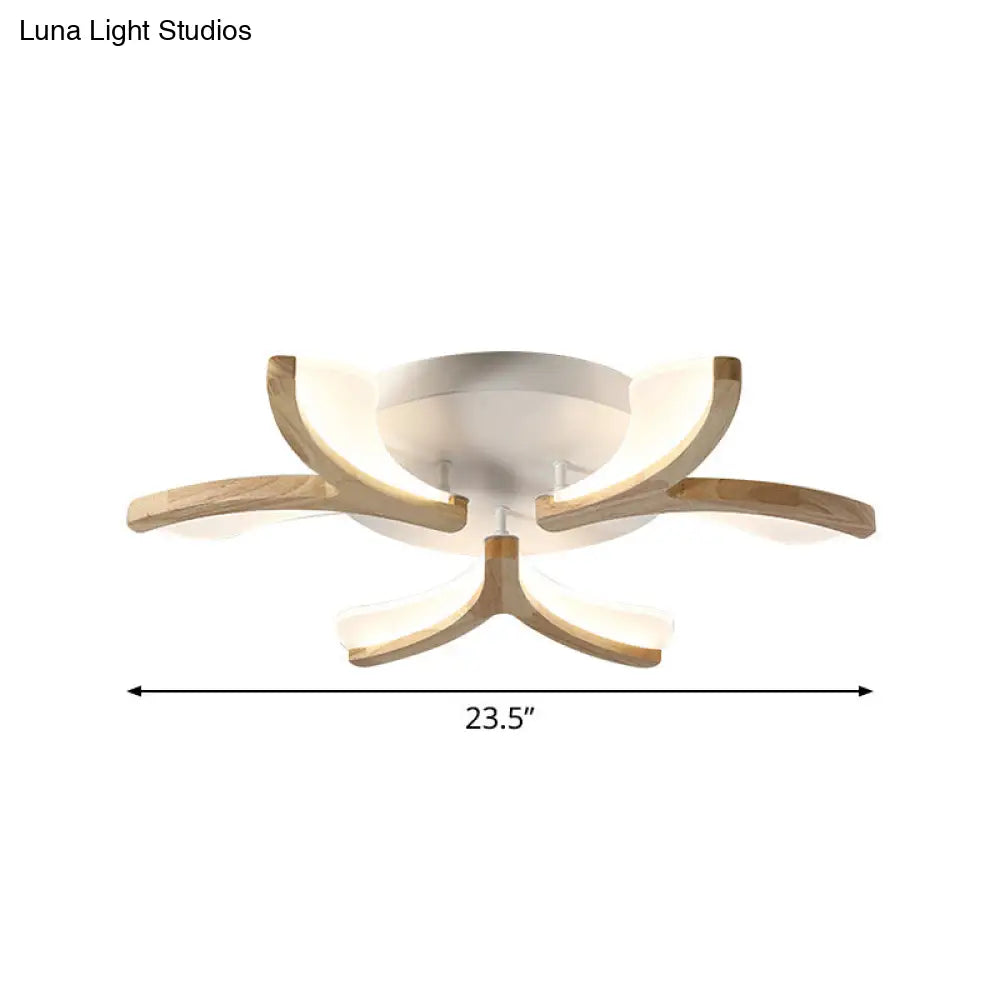 Modern Wood Y-Shape Semi Flush Light With 3/5 Heads - 23.5’/27.5’ W Led Ceiling Lamp In Warm/White