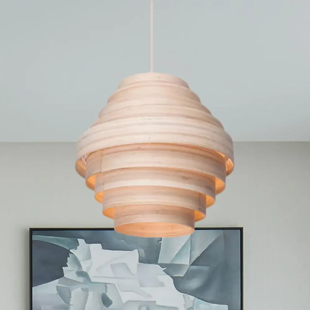 Modern Wooden 1-Light Suspension Pendant For Living Room Ceiling In Natural Wood