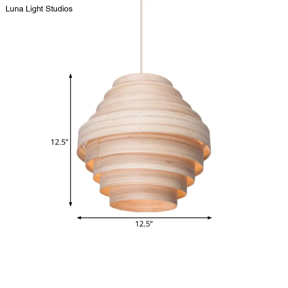 Modern Wooden 1-Light Suspension Pendant For Living Room Ceiling In Natural Wood