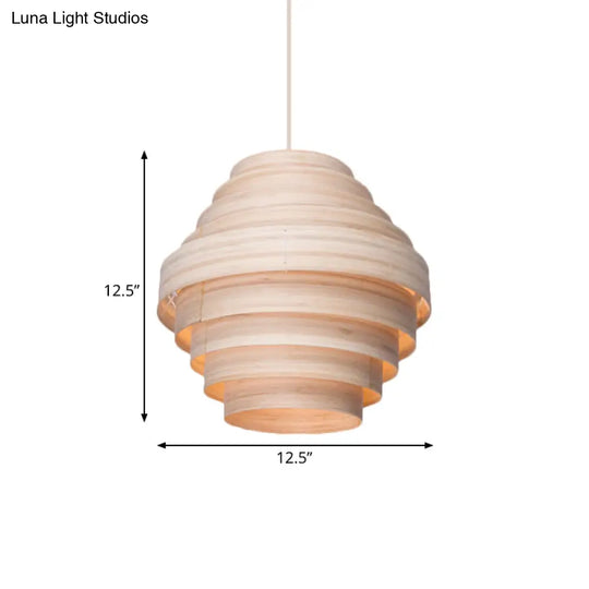 Modern Wooden 1-Light Suspension Pendant For Living Room Ceiling In Natural Wood