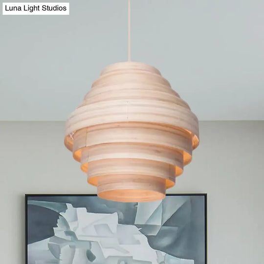 Natural Wood Tiered Pendant Light For Modern Living Spaces