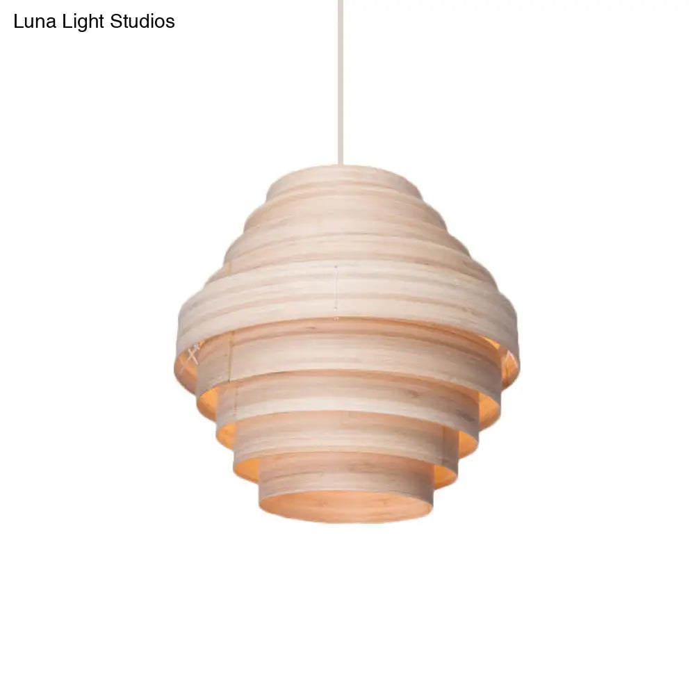 Natural Wood Tiered Pendant Light For Modern Living Spaces