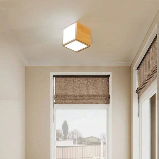 Modern Wooden Beige Cube Flush Ceiling Light - Bedroom Lighting Fixture 1 / Wood Warm