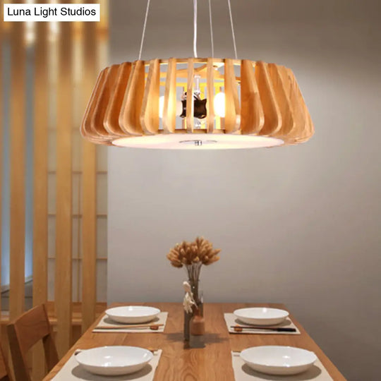 Modern Wooden Cage Pendant Light For Dining Room With Single Bulb