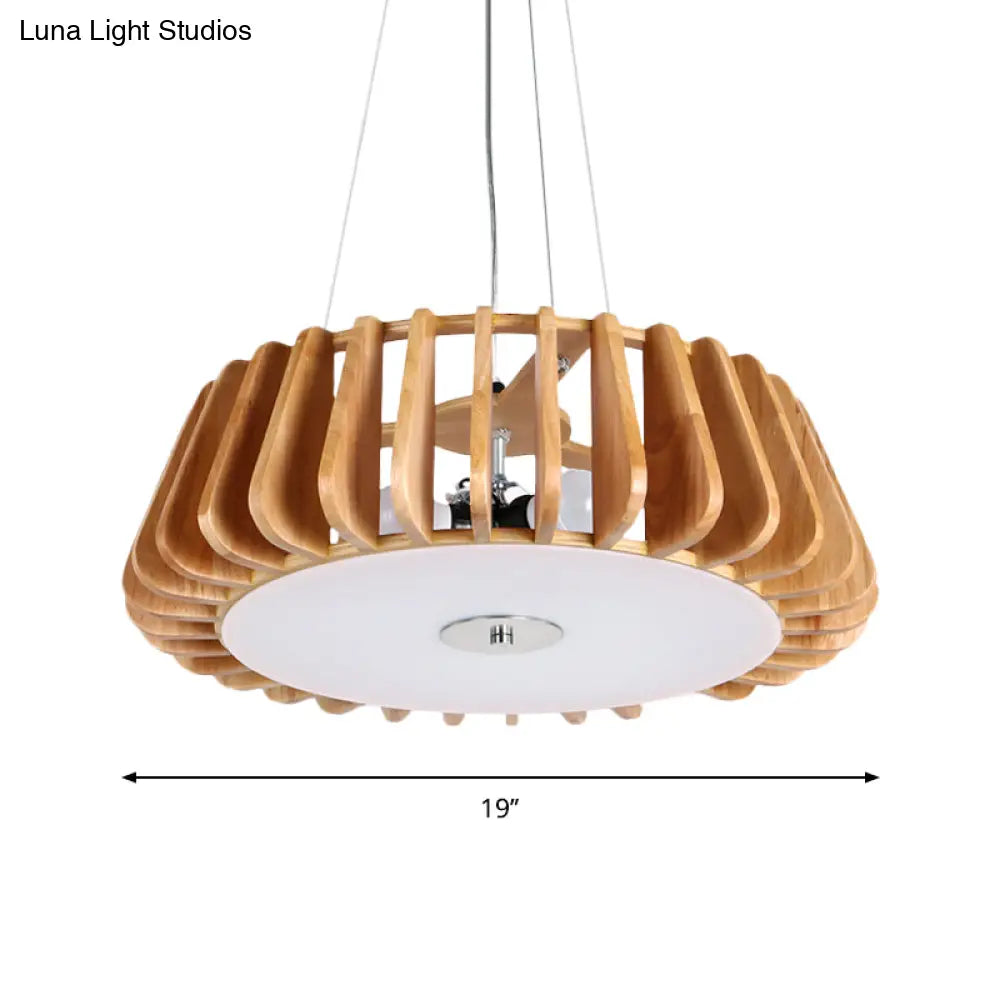 Modern Wooden Cage Pendant Light For Dining Room With Single Bulb