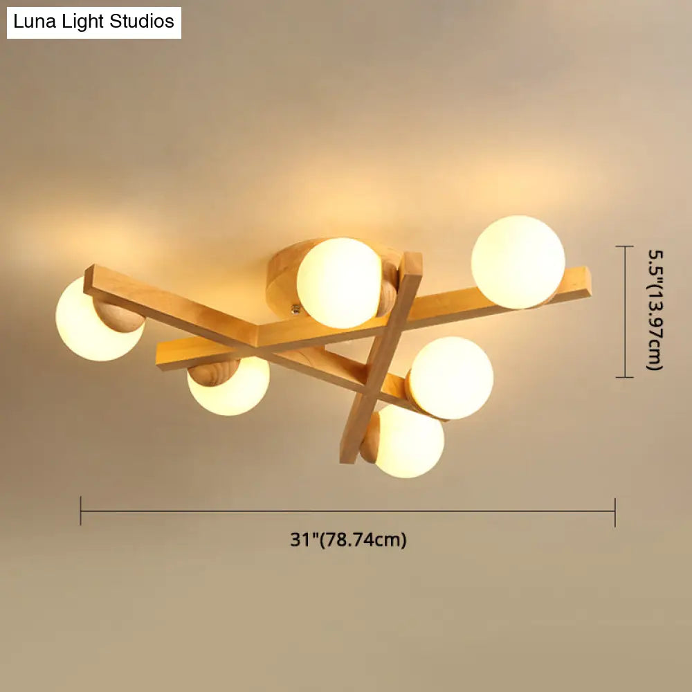 Modern Wooden Crossed Lines Flush Mount Light Fixture With Multi-Bulbs For Bedroom Ceiling