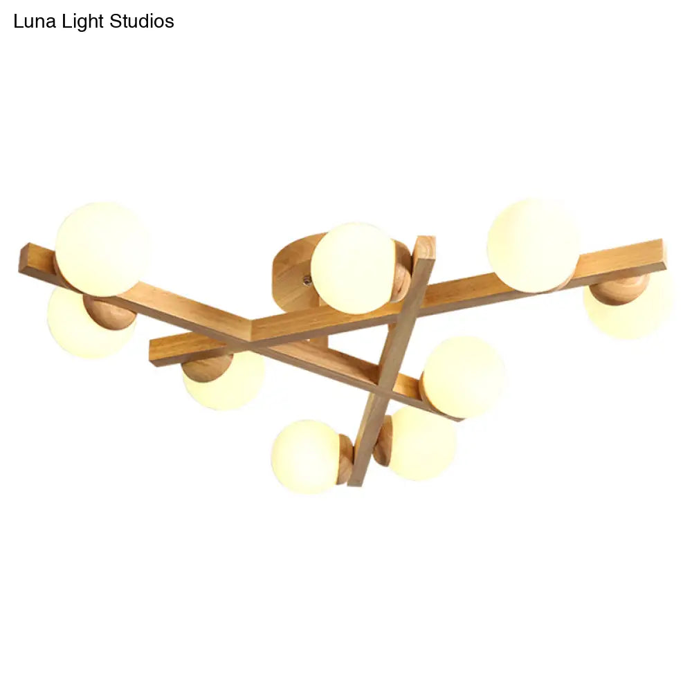 Modern Wooden Crossed Lines Flush Mount Light Fixture With Multi-Bulbs For Bedroom Ceiling