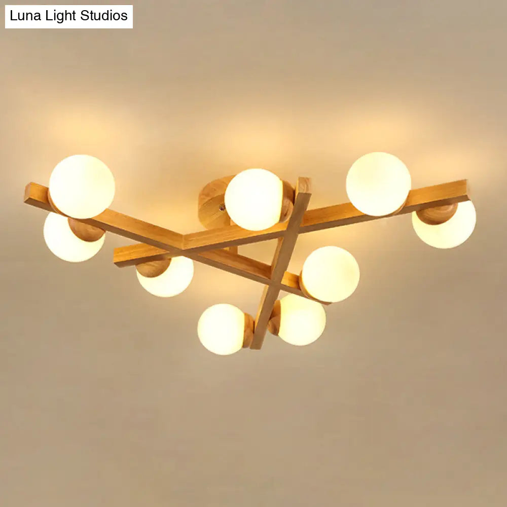 Modern Wooden Crossed Lines Flush Mount Light Fixture With Multi-Bulbs For Bedroom Ceiling