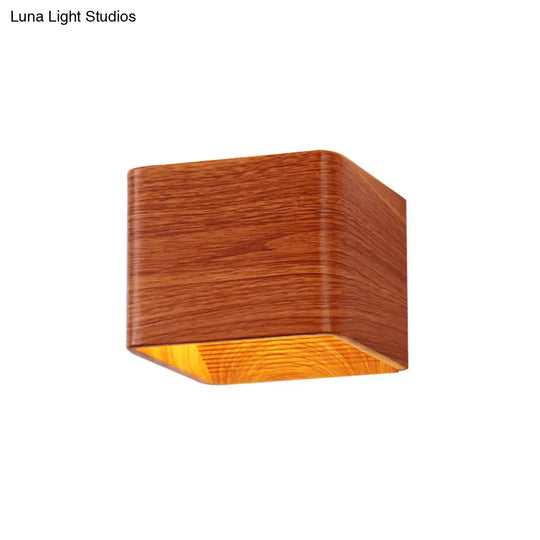 Modern Wooden Cube Wall Sconce Light - 1-Light Living Room Up & Down Fixture In Warm/White