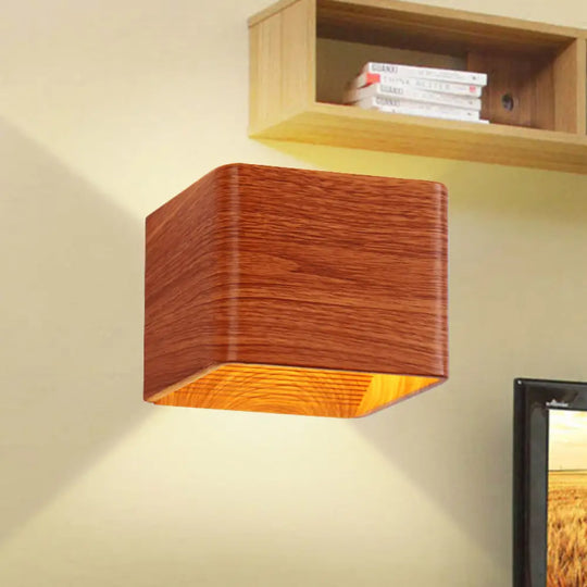 Modern Wooden Cube Wall Sconce Light - 1-Light Living Room Up & Down Fixture In Warm/White Wood /