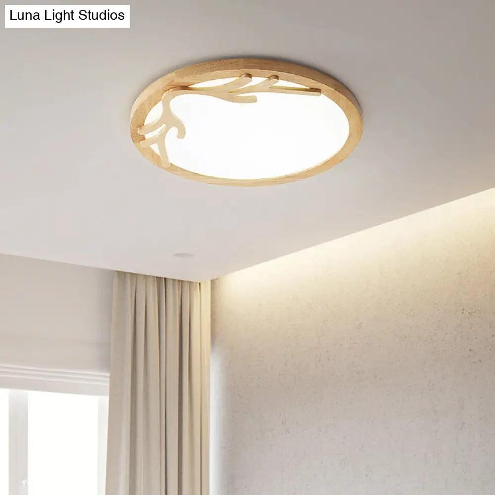 Modern Wooden Deer Antler Led Ceiling Light Flush Mount With Acrylic Diffuser - Beige Wood / 12