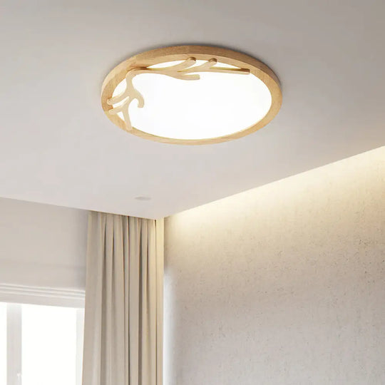 Modern Wooden Deer Antler Led Ceiling Light Flush Mount With Acrylic Diffuser - Beige Wood / 12’